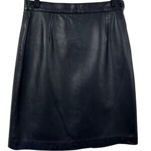 Jones NY Genuine Leather Skirt Black Size 8 A-Line Mini Vintage Minimalist